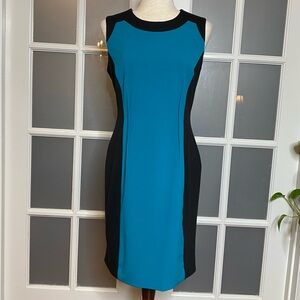 EUC Women’s Size 6, Calvin Klein Teal and Black Sleeveless Sheath Dress